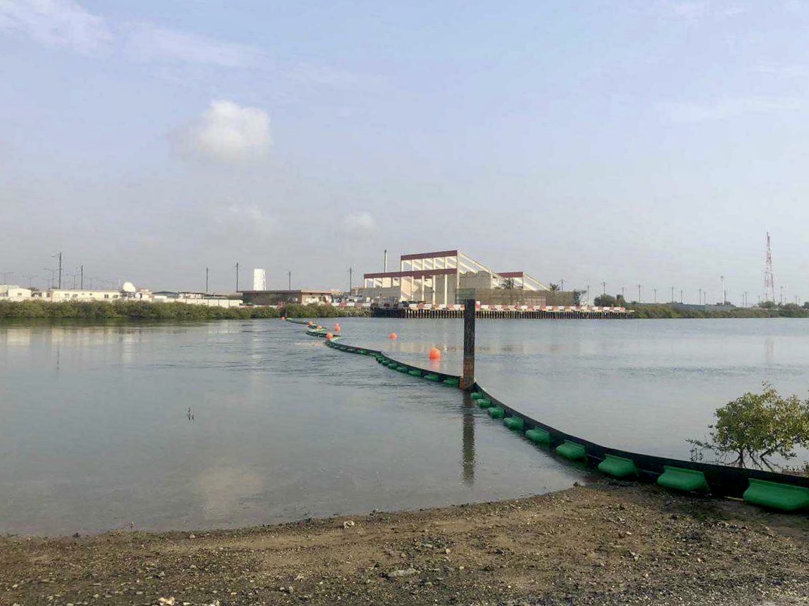 Ecobarrier Harbour Booms utilised to protect Kalba mangroves