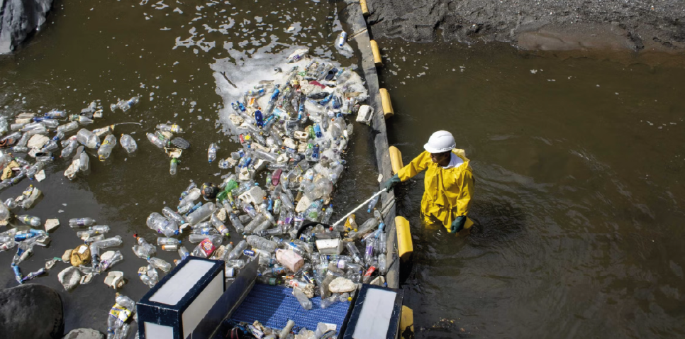 Where ocean plastic gets intercepted by debris barriers